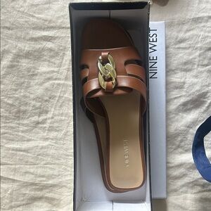 Nine West Tan Sandals with Gold Chain Detail